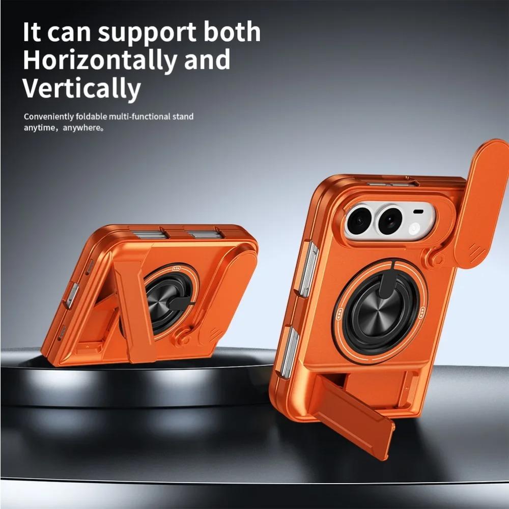 Armor Rugged Shockproof Magnetic Phone Case for IPhone Duo 18 Fold Rotatable Ring Stand Slide Camera Lens Protector Cover