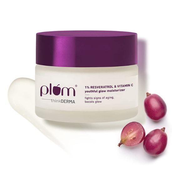 Plum 1% Resveratrol & Vitamin C Youthful Glow Moisturizer Cream| Boosts Glow | Lightweight & Quick-Absorbing | 100% Vegan | 50G