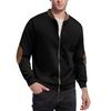 Men Casual Coat Stand Collar Long Sleeve Zipper Closure Plaid Elbow Patch Baseball Jacket Outdoor Street Wear