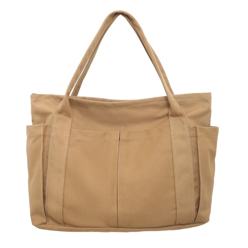 Canvas Bag Women's Large Capacity Shoulder Tote Bag Solid Color Hobo Bag