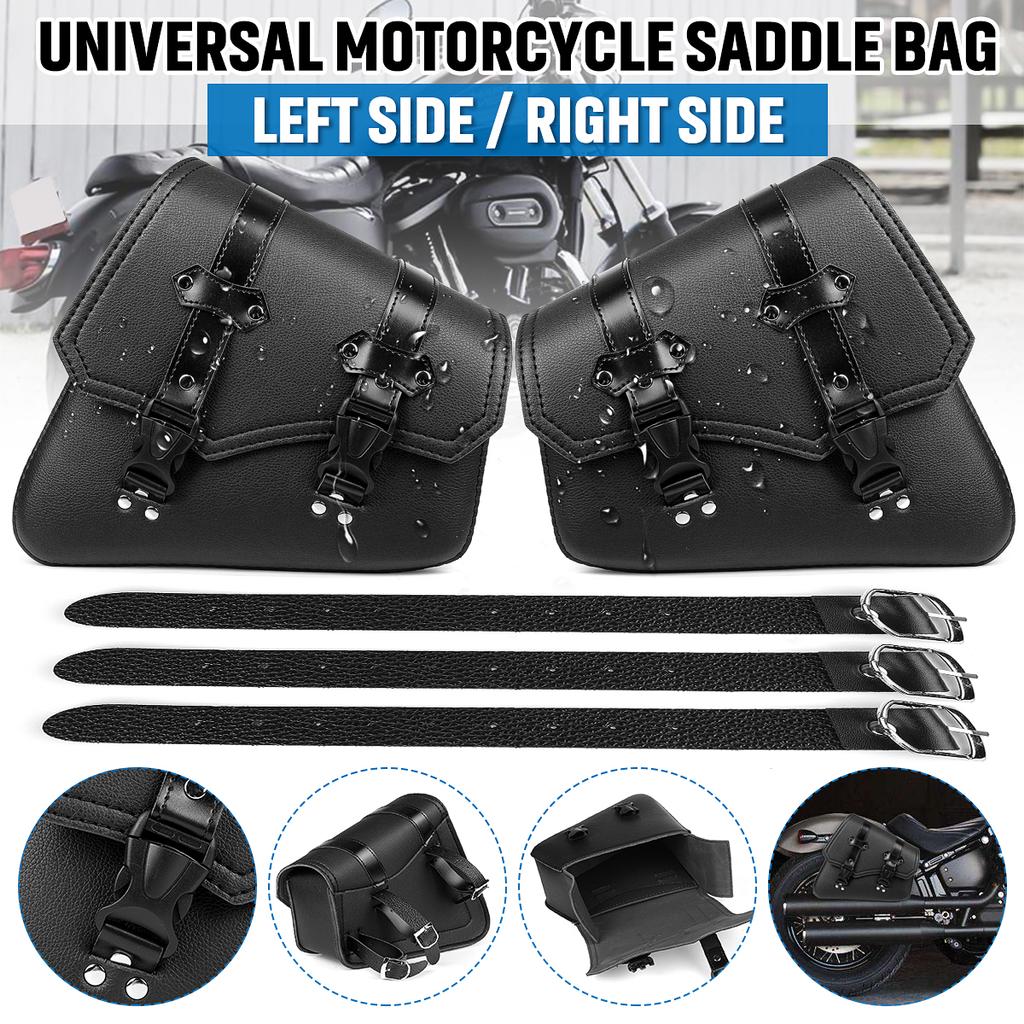 Left / Right or Both Side Motorcycle Saddlebags Side Tool Bag PU Leather Luggage Saddle Bag Pouch Black Universal