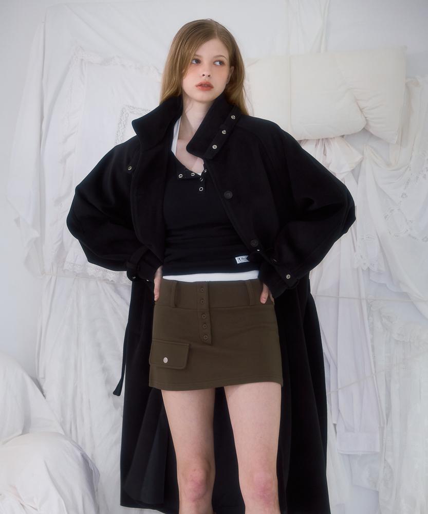 Rosefranz Half-Neck Overfit Long Coat [Black]