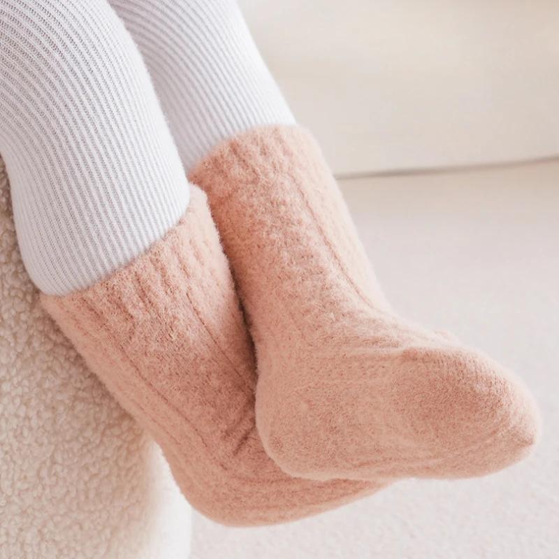 Зимние утолщенные теплые носки для новорожденных, детские гетры, однотонные носки для младенцев, детские спальные носки