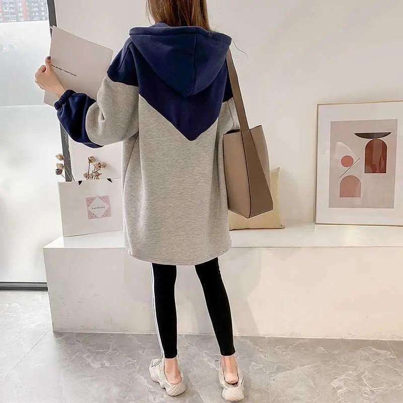 Plus Size Hooded Sweatshirt Autumn Thickened Warm Loose Mid-Length Sweatshirt Casual Comfortable Pullover Top