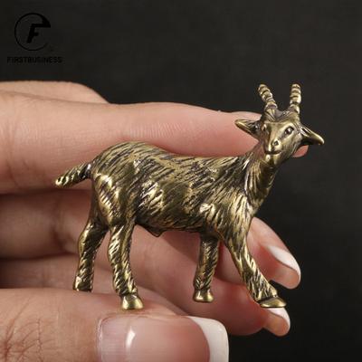 Античная латунная статуя антилопы, маленькая настольная игрушка, украшения, винтажные медные фигурки животных, козы, пресс-папье, домашний декор