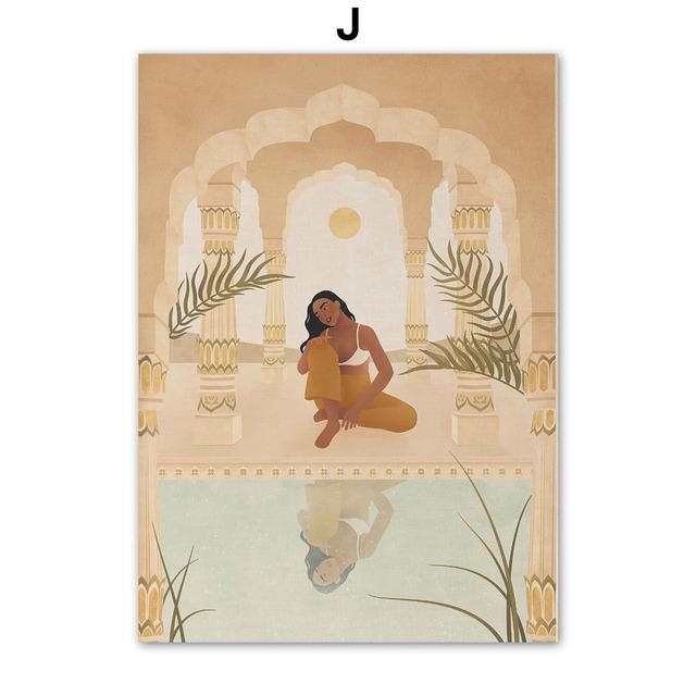 Vintage Girl Vase Flower Plant Leaf Boho Nordic Posters And Prints Wall Art Canvas Painting Wall Pictures For Living Room Decor No Frame