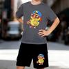 Boys 2 Piece Cute Cartoon Duck Print Outfit, Short Sleeve T-Shirt and Shorts Set for Kids Age 5-14,Black and White Sporty Casual Summer Clothes