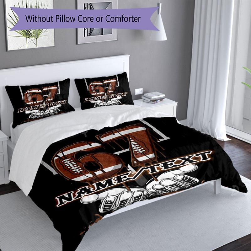 3PC Custom Name Football Artwork Bedding Set Printed Bedding Set Duvet Cover Closure Includes 1 Duvet Cover & 189 Pillowcases for Bedroom