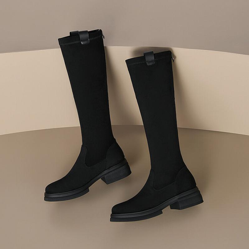 Осень и зима новые женские высокие сапоги европейские и американские нескользящие большого размера на среднем каблуке замшевые женские сапоги квадратные и европейские и А