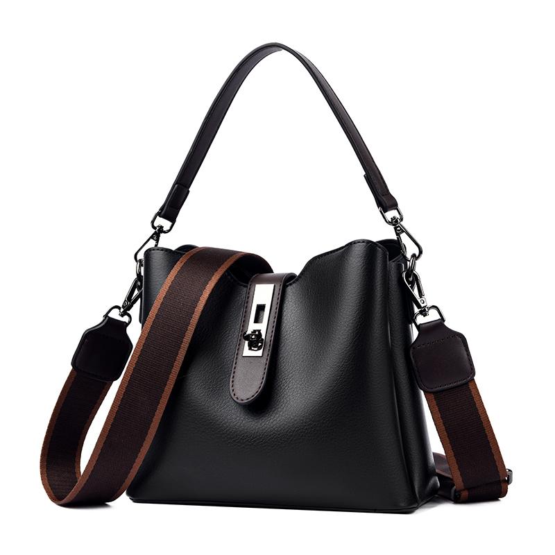 PU Leather Bucket Bag Women Large Capacity Shoulder Bags Lock Catch Crossbody Tote Handbag