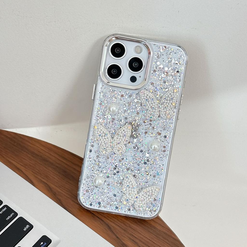 Подходит для чехлов для телефонов IPhone16E, смола «Звездное небо», Apple 15promax и 3D жемчужная бабочка 14
