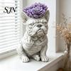 Bulldog Expression Flowerpot Funny Planter Pot Novelty Middle Finger Dog Flower Cute Eye-catching Garden Statue for Outdoor Indoor Office Desk