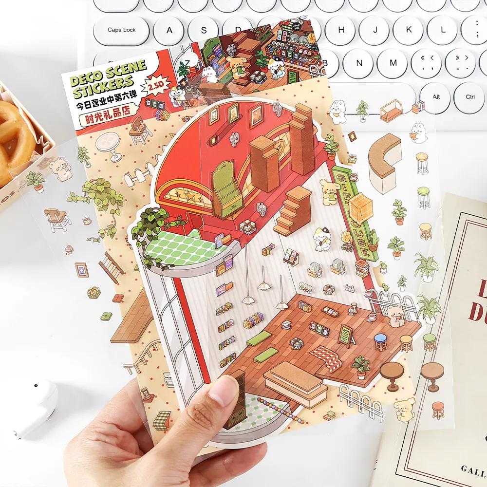Мультяшный Дневник Путешествий Пейзажная Наклейка 2.5D Сцена с Хижиной Сделай Сам Игрушка Игровая Наклейка Фестиваль Подарок на День Рождения для Ребенка Девочки
