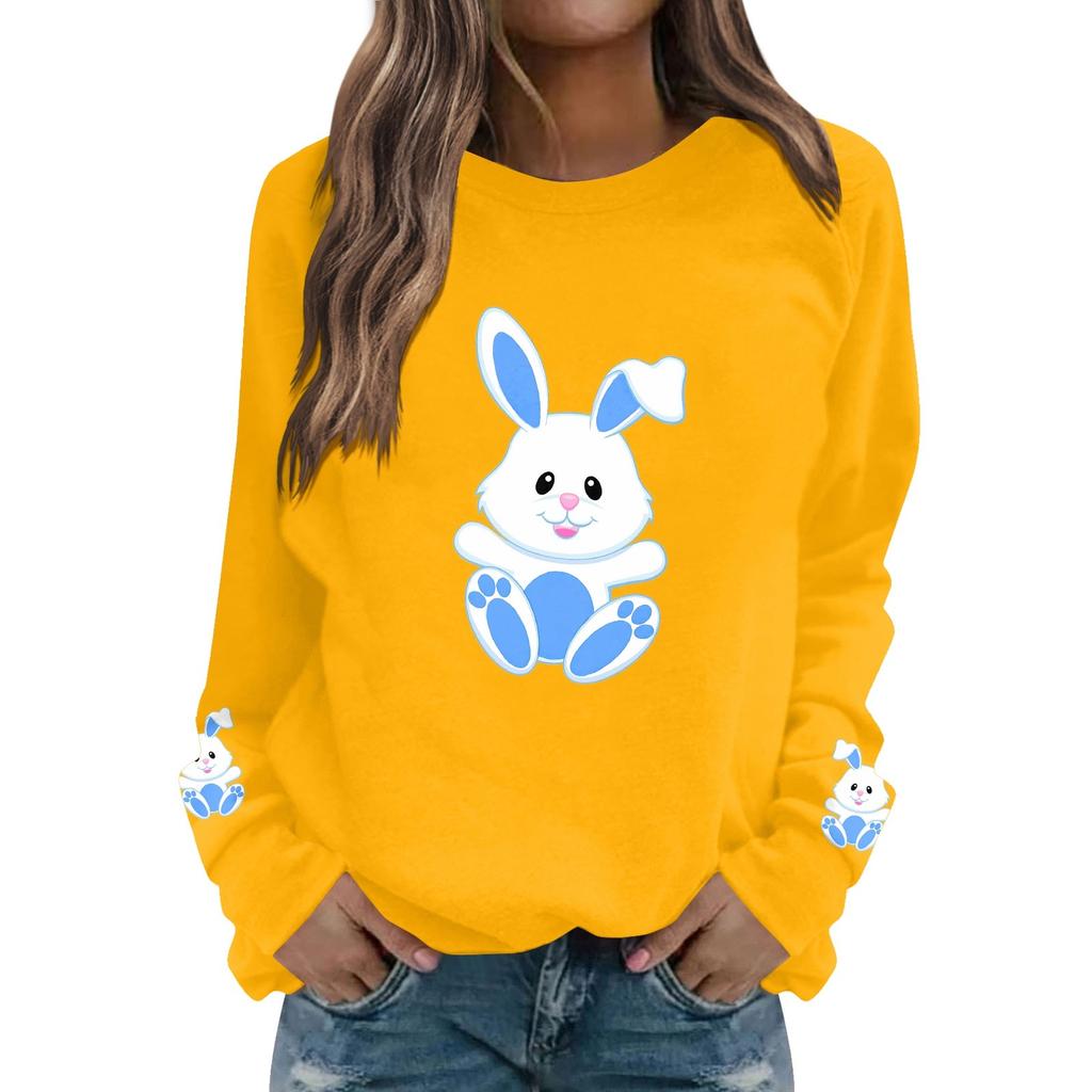 Women's Fashion Casual Easter Bunny Print Casual Long Sleeve Round Neck Sweatshirt Top