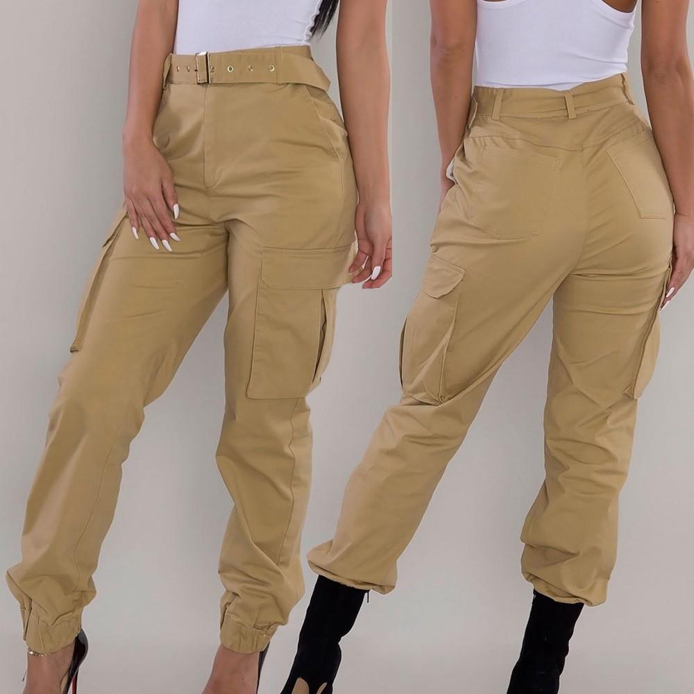 Женские брюки-карго, повседневные брюки, военные армейские однотонные брюки, карманные брюки
