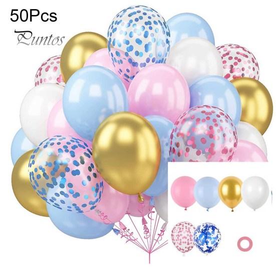 Набор из 50 латексных шаров, металлические шары-конфетти, легко собираемые праздничные шары с лентой для детей, дня рождения, детского праздника, свадьбы, принадлежности