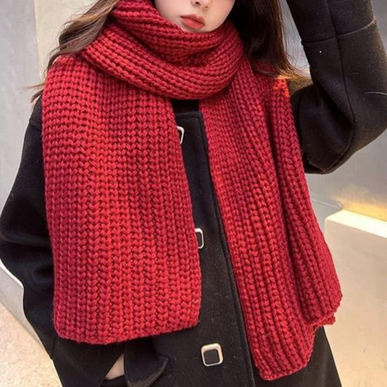 Women Scarf Thickened Warm Solid Color Scarf Autumn Winter Versatile Comfortable Knitting Long Scarf Fashion Accessory