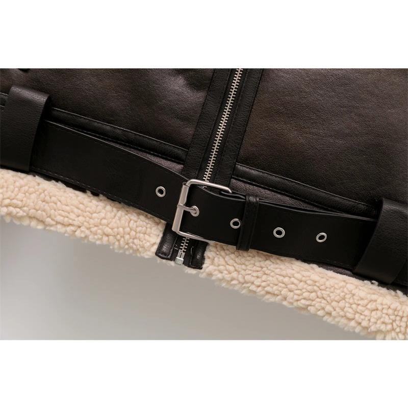 Женская мода толстая теплая искусственная овчина куртка пальто винтажная с длинным рукавом пояс подол женская верхняя одежда