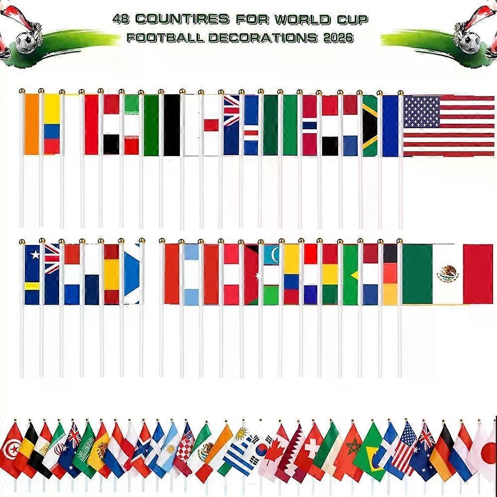 AhfuLife World Cup Football Flags on Stick, 48 Countries Hand Held Double Sided