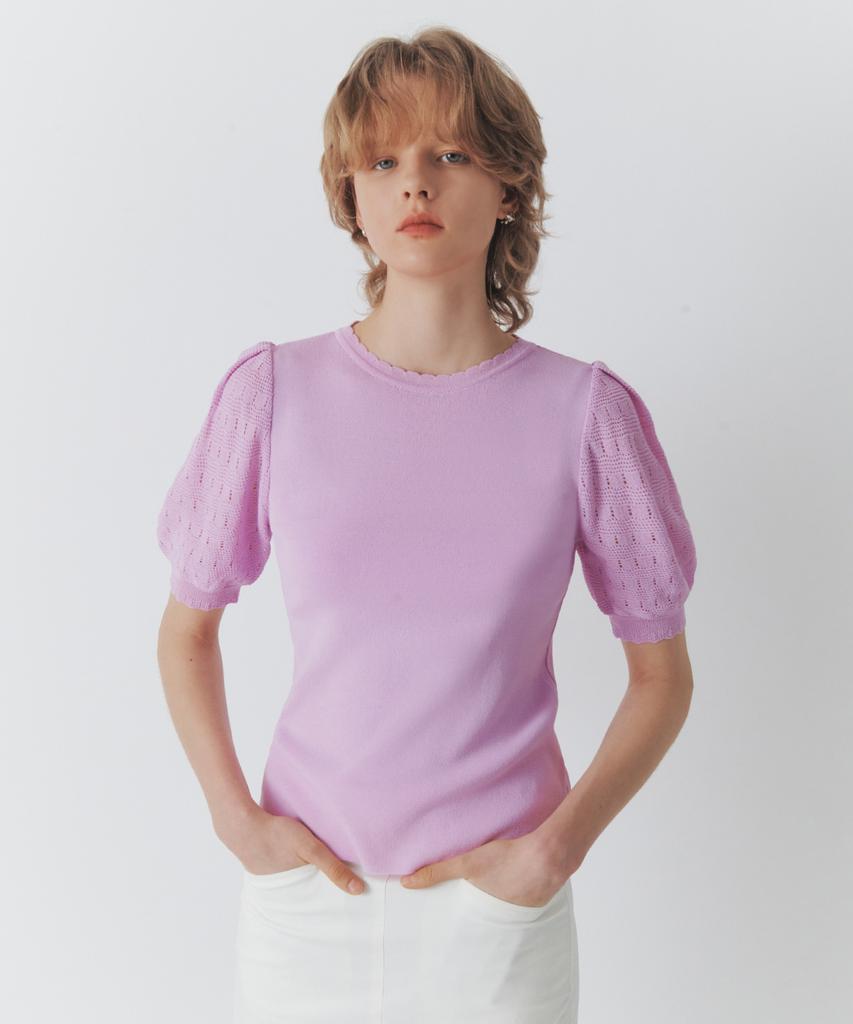 ARTID Puff Sleeve Lace Knit Pullover_Lavender
