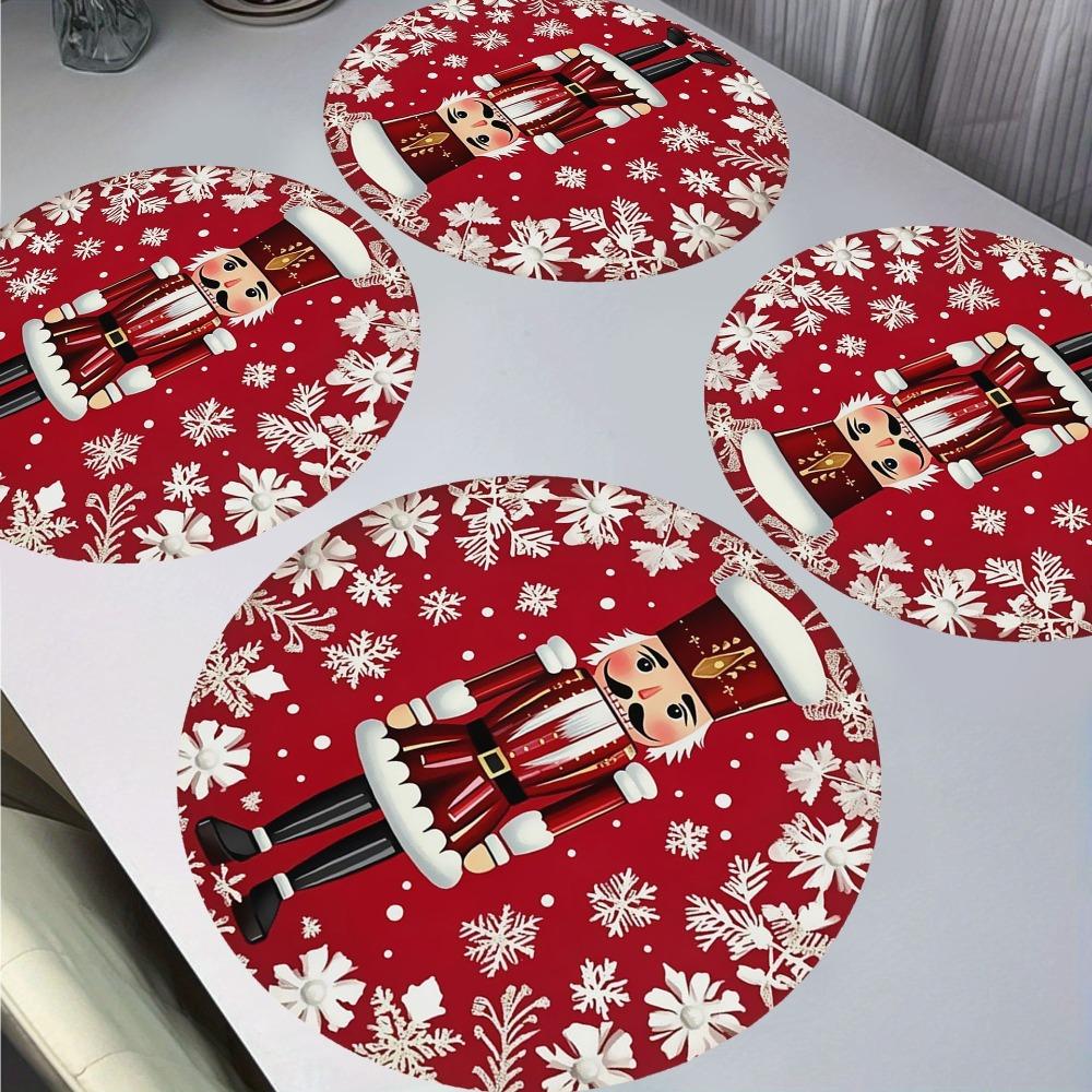 4Pcs Anti-slip Linen Placemat Heat Resistant Snowflake Placemat Kitchen Decor