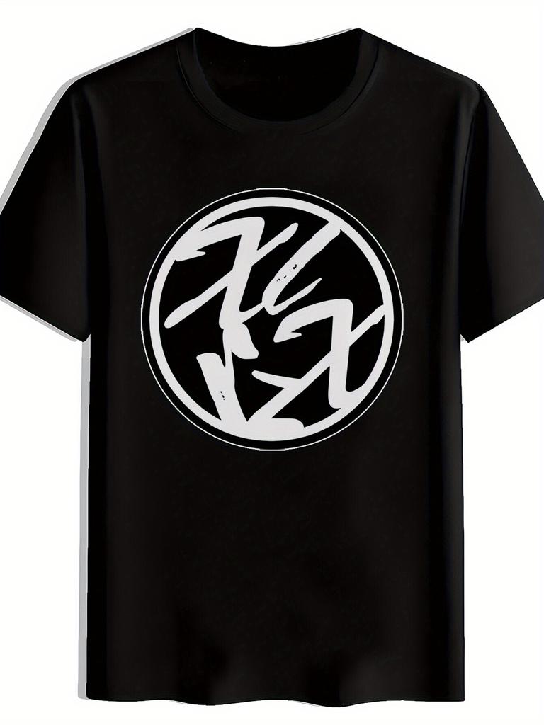 T-shirt Vintage Rock Band Graphic - Black Short Sleeve Round Neck Summer Tee with White Lettering