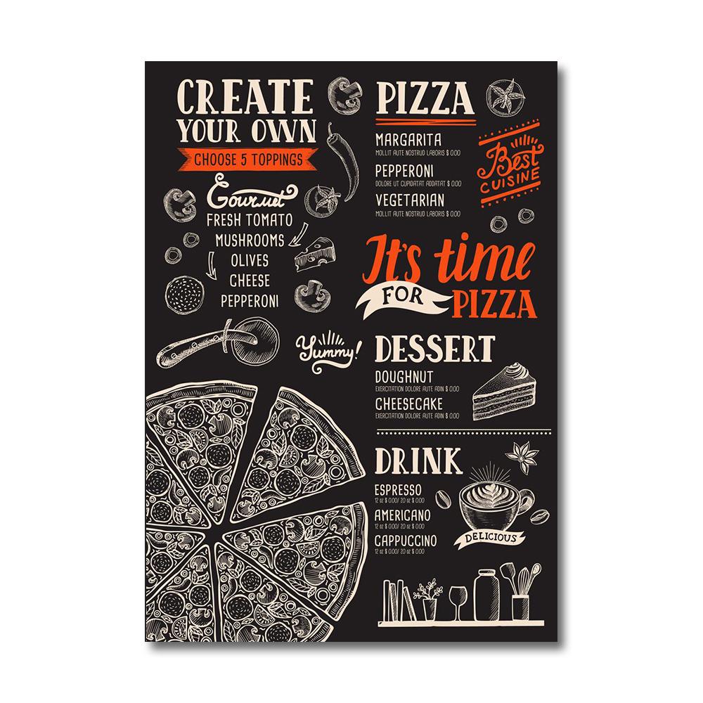 Винтажная брошюра с меню пиццы для еды и напитков, холст, картина для кафе, настенная живопись, плакаты с итальянской едой, украшение стены ресторана