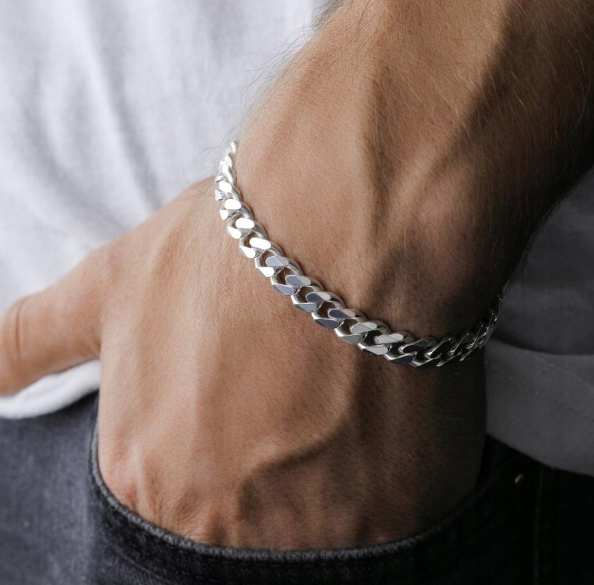 ITALIAN Silver Men' Bracelet SOLID 6mm 925 SILVER DIAMONDED Thick
