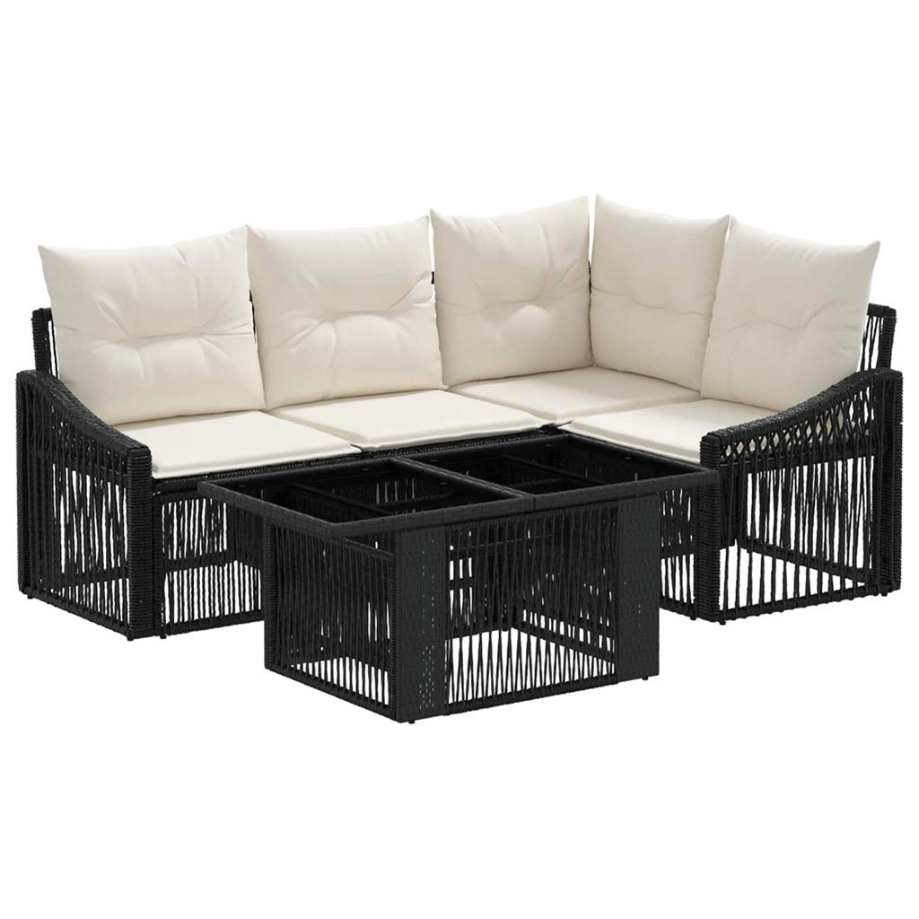 Garden Sofa Set 5 Pieces Black and Cream White Poly Rattan