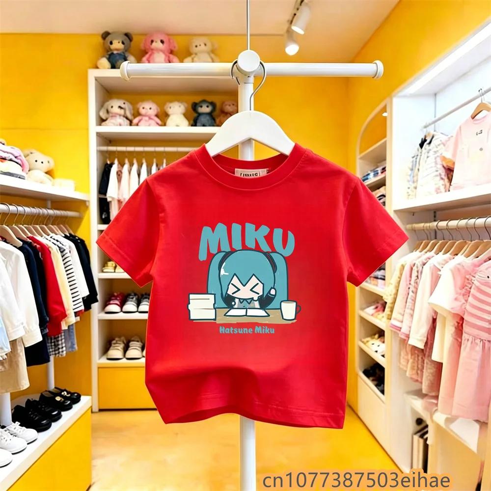 Round Neck Hatsune Miku Anime Future Peripheral Pure Cotton COS Collaboration Printed Casual T-shirt All Age Boys Girls Wear