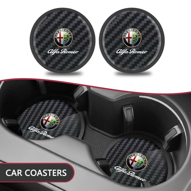 XTXG4 2PCS Car Coaster Water Cup Holder Mat Anti-slip Pad For Alfa Romeo Giulietta 159 147 156 166 Mito Giulia GT Stelvio Tonale F1