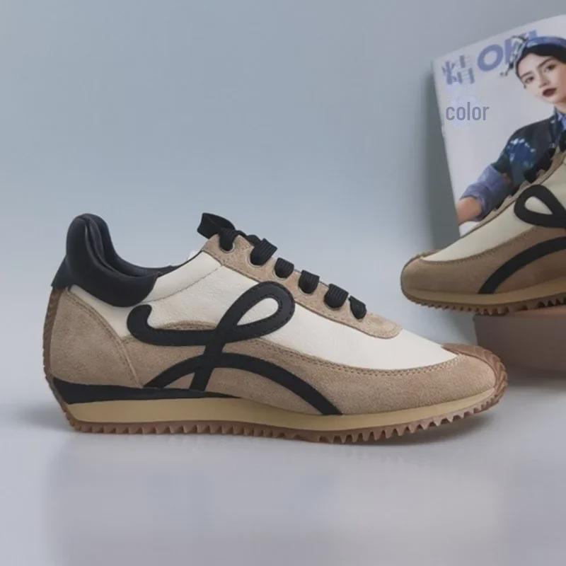 Retro German Thick-Soled Sports Casual Shoes with New Color Lace-Up Design - Genuine Leather Forrest Gump Style White Sneakers