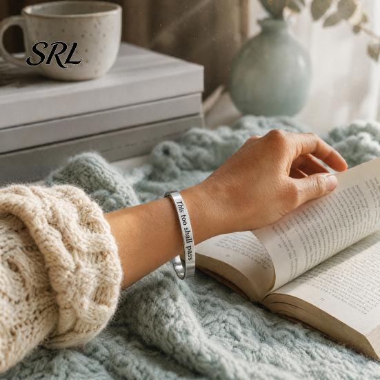 Simple Design Cuff Bracelet This Too Shall Pass Mantra Bracelet, Hidden Message Engarved Fashionable Color Bracelets Inspirational Bangle Adjustable