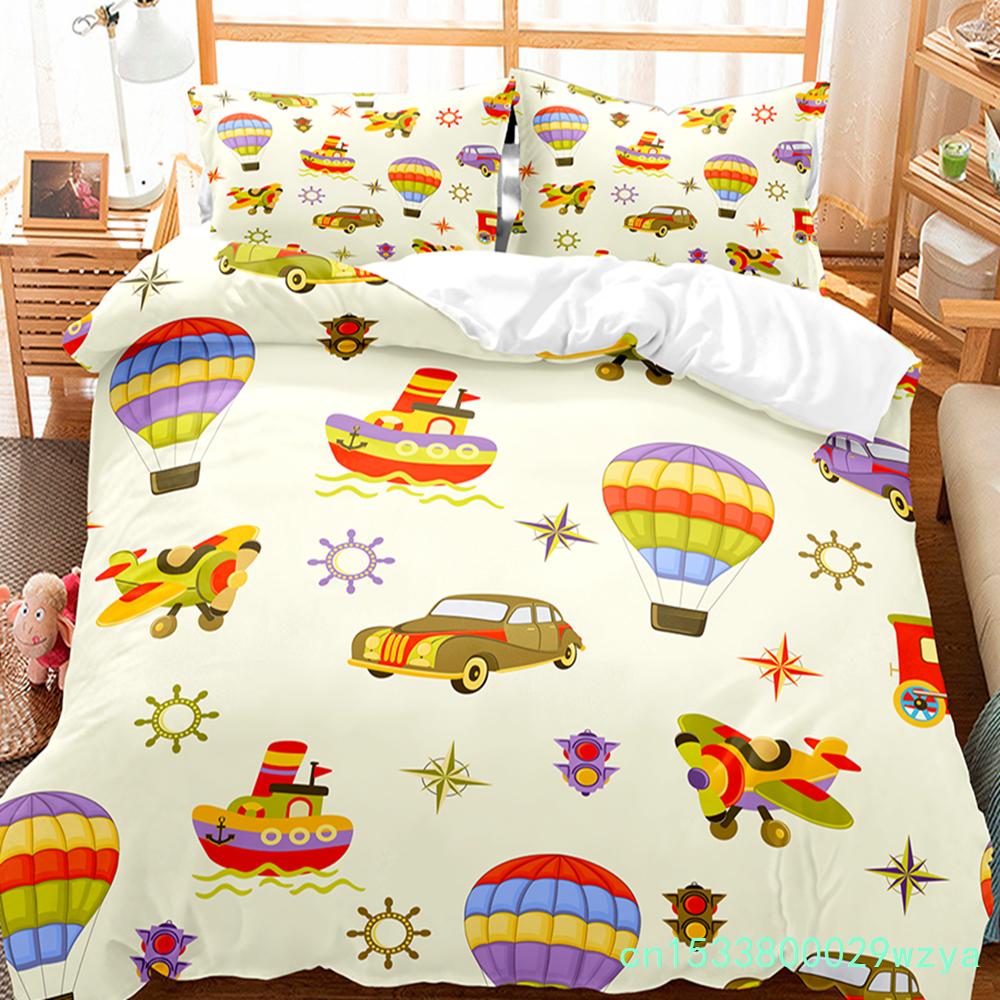 Hot Air Balloon Duvet Cover Set Single King Cartoon Animal Bedding Set Cute Sika Deer Elephant Comforter Cover For Kids Teens