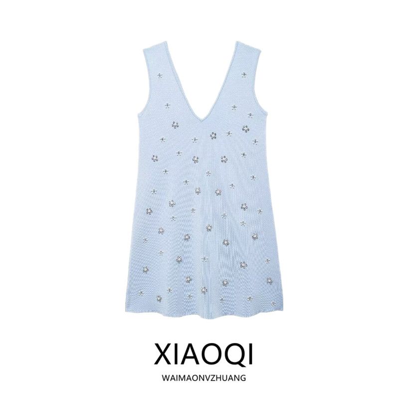 Fashion Style 2024 Autumn New Arrival Women Stylish Jewelry Beaded Knitting Mini Dress 2142081