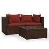 3 Piece Garden Lounge Set with Cushions Brown Poly Rattan
