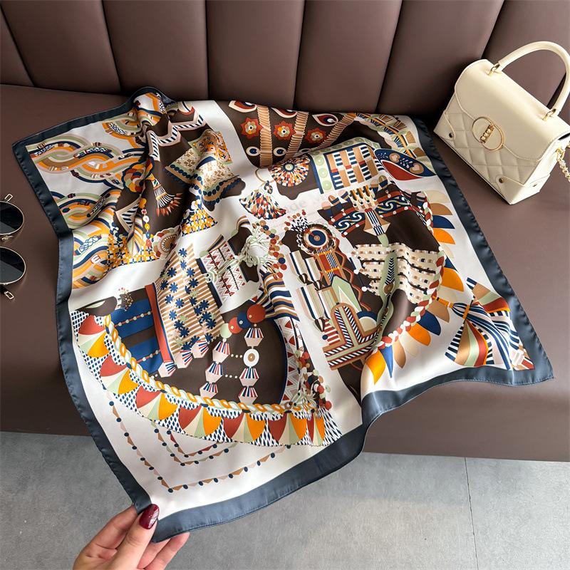 New Fashion Colorblock Print Soft Satin Square Scarf Women's Shawl Wrap Hijab Headscarf 70*70cm Bandanna