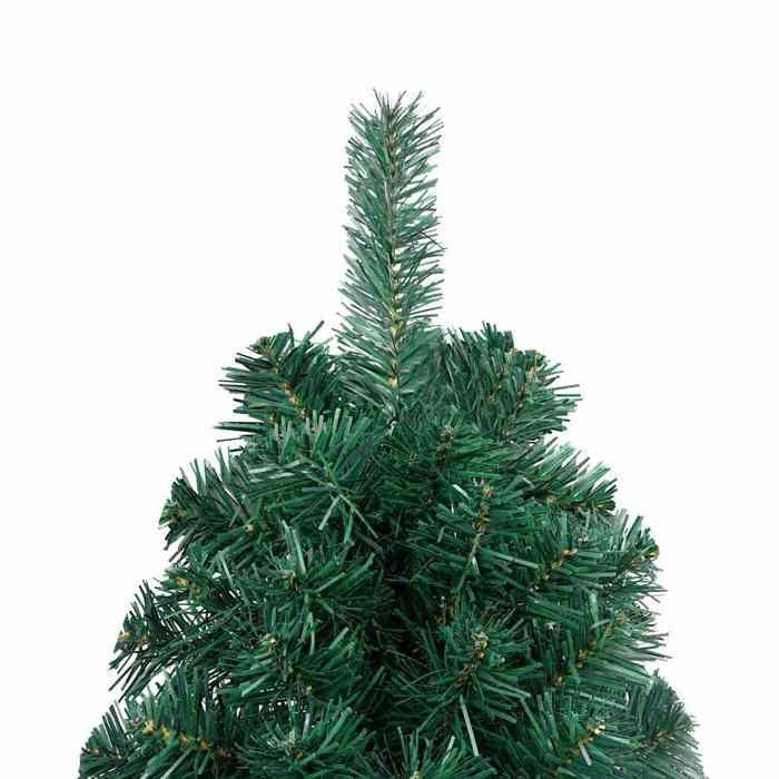 Maison Exclusive - Demi-arbre de Noël artificiel pré-éclairé et boules vert 210 cm