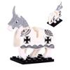 1pcs Medieval Horses Grey Bodies Blue Saddle Blankets White Horse Emblems Yellow Trims Building Block