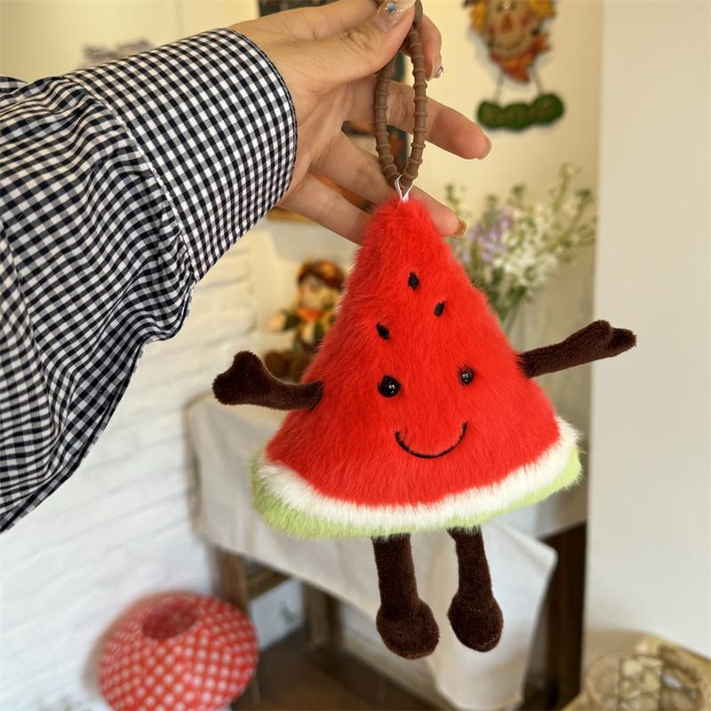 Kawaii Cartoon Coconut Watermelon Plush Key Schoolbag Pendant for Girls Lovely Stuffed Fruit Plush Kids Birthday Gifts