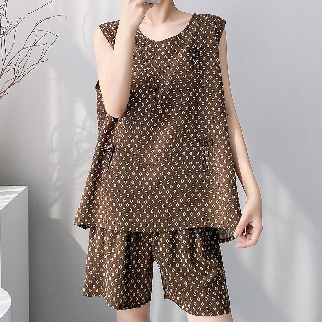 Sleeveless vest shorts with chest pads, cotton and silk pajamas, women can wear loungewear in summer, anti-bumping high-end suit