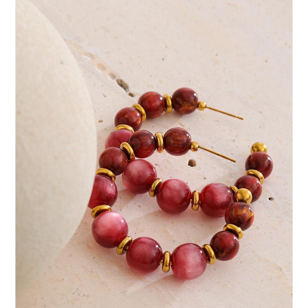Eetit Colorful Acrylic Resin Beads C-Shape Hoop Earrings Stainless Steel Fashion France Handmade Jewelry for Women Accessories
