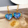 Серьги-сердечки из океанически-синего кристалла с инкрустированными бриллиантами и роскошными крючками для ушей