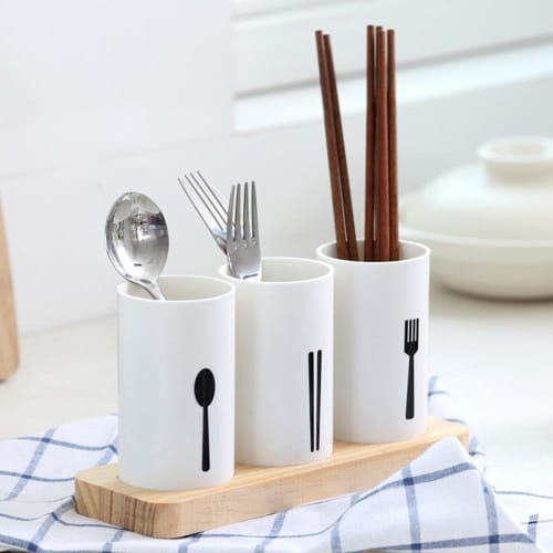 Suteki Life Chopstick Stand, Drainer, Spoon, Fork, Knife, 3-Piece Set, Nordic Style Kitchen Storage