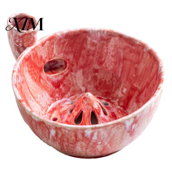 Vegetable Drain Basket Ceramic Berry Washing Bowl with Drainage Holes, Multifunctional Fruit Strawberry Colander Basin, Swirl Design Rinsing
