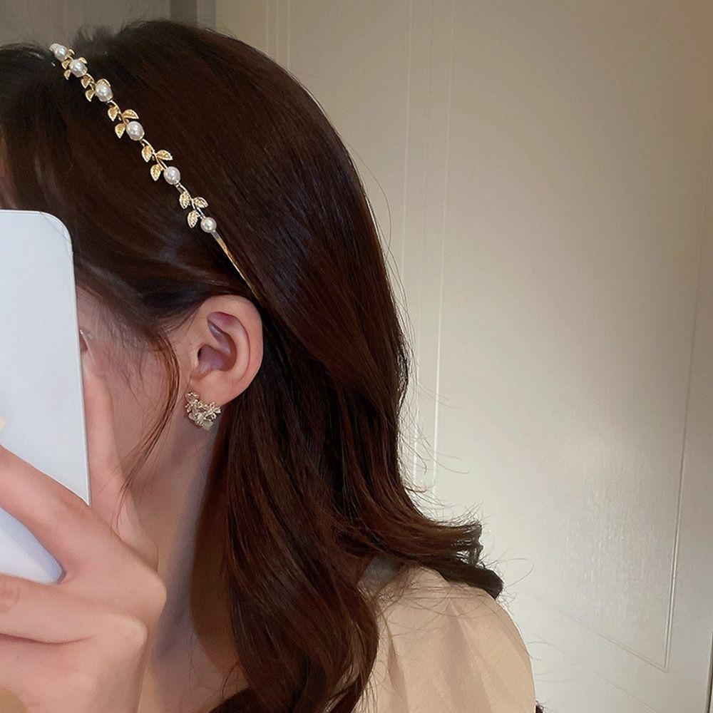 Headwear Tiara Baroque Korean Style Headwear Rhinestone Hair Band Leaf Headband Girl Thin Hair Hoop