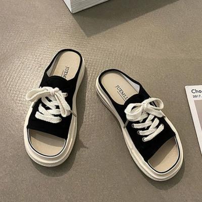 Модные сандалии с открытым носком и ремешком, женские шлепанцы для улицы, мягкая парусиновая обувь для женщин, толстые шлепки, новая коллекция, повседневная обувь в VIP-стиле