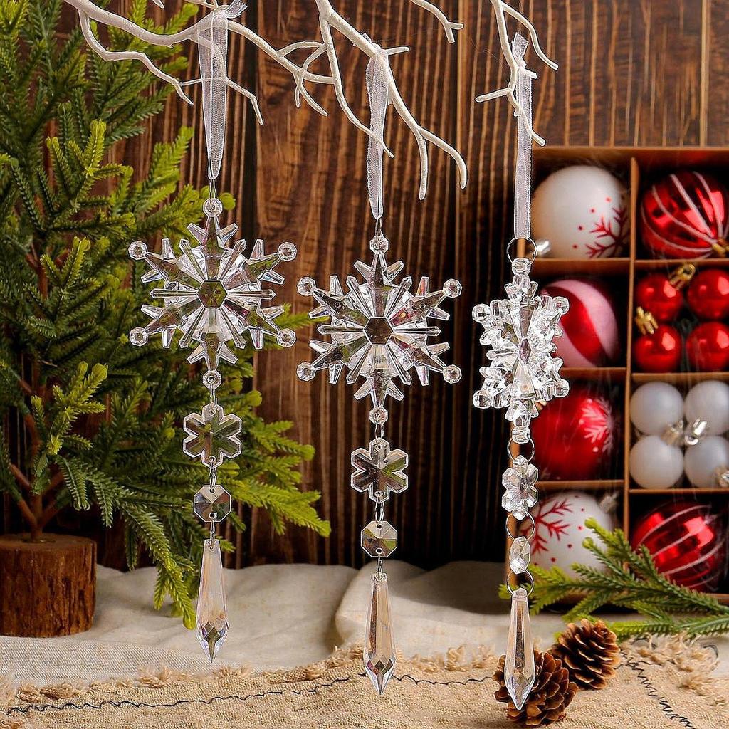 18Pcs Snowflake Ornaments Hanging Acrylic Icicle Drop Room Decorating Birthday Holiday Snowflakes