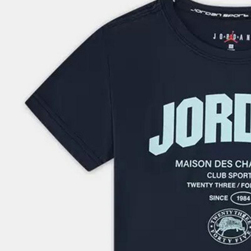 Jordan Удобная простая мягкая футболка с круглым вырезом и коротким рукавом для детей, черные топы HQ7509-010