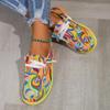 Fashion 2025 Women Ethnic Rainbow Canvas Shoes Autumn New Casual Daily Ladies Flat Shoes Round Toe Multi-Color Print Lace-up Sneakers